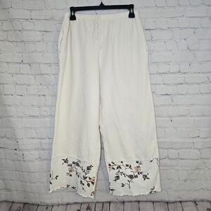 Pictures Wide Leg Floral Trim Lounge Wide Leg Pants Boho CottageCore Cozy Small